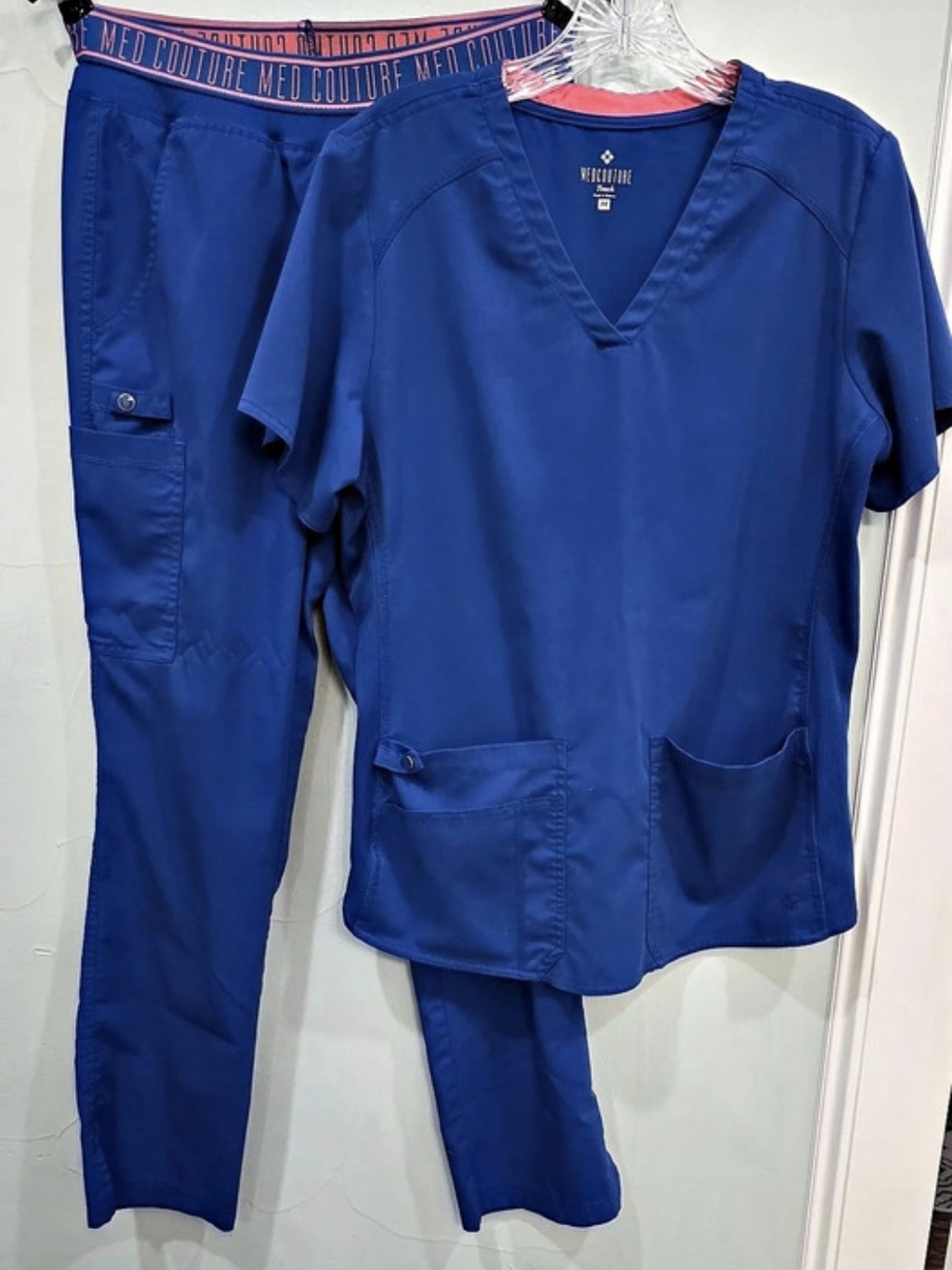 Med Couture Touch Scrub Set (V-Neck Top and Cargo Pants) Royal Blue